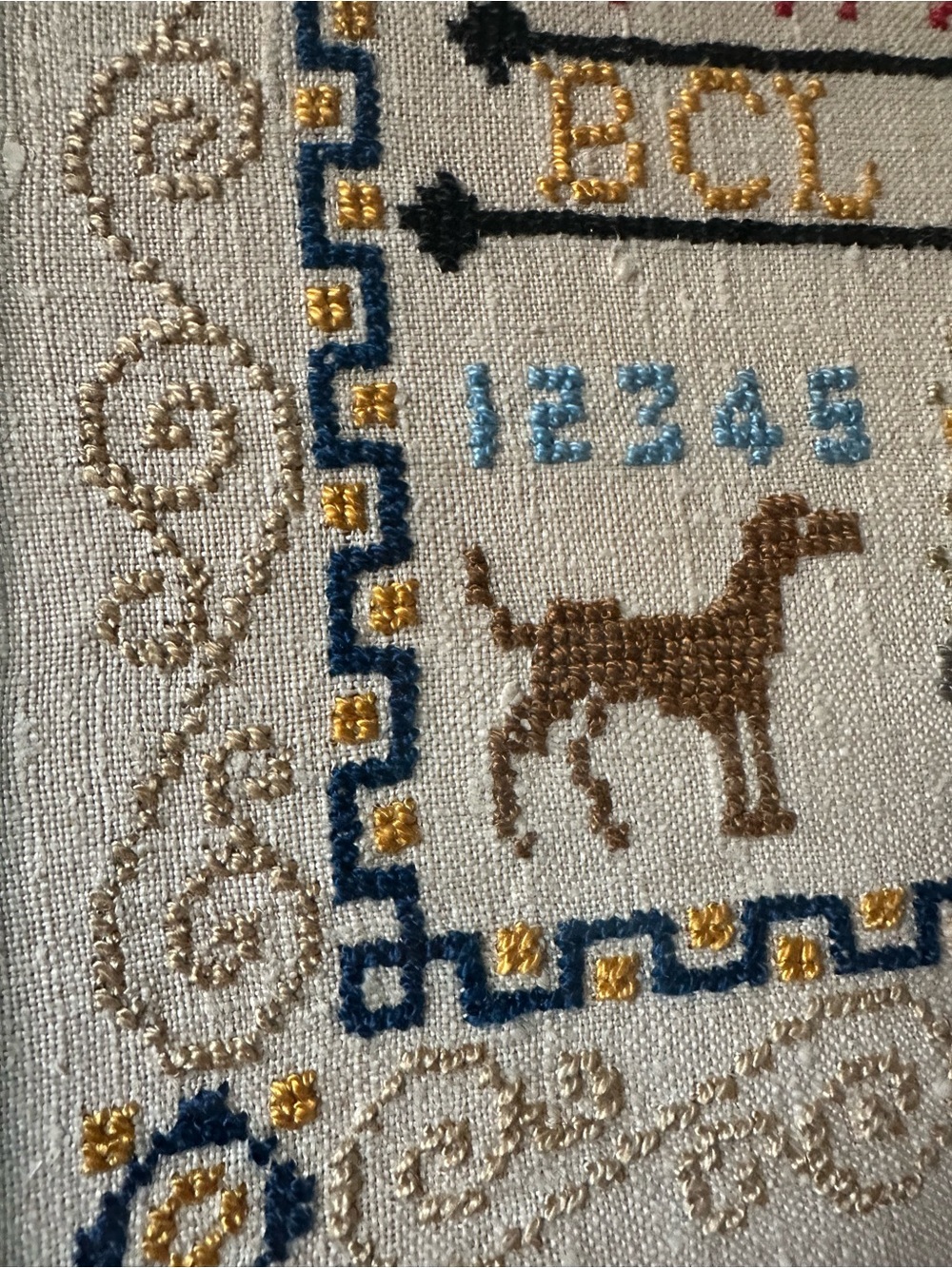 Antique Cross Stitch Sampler Closson Galleries Professionally Framed - Picture 3 of 6